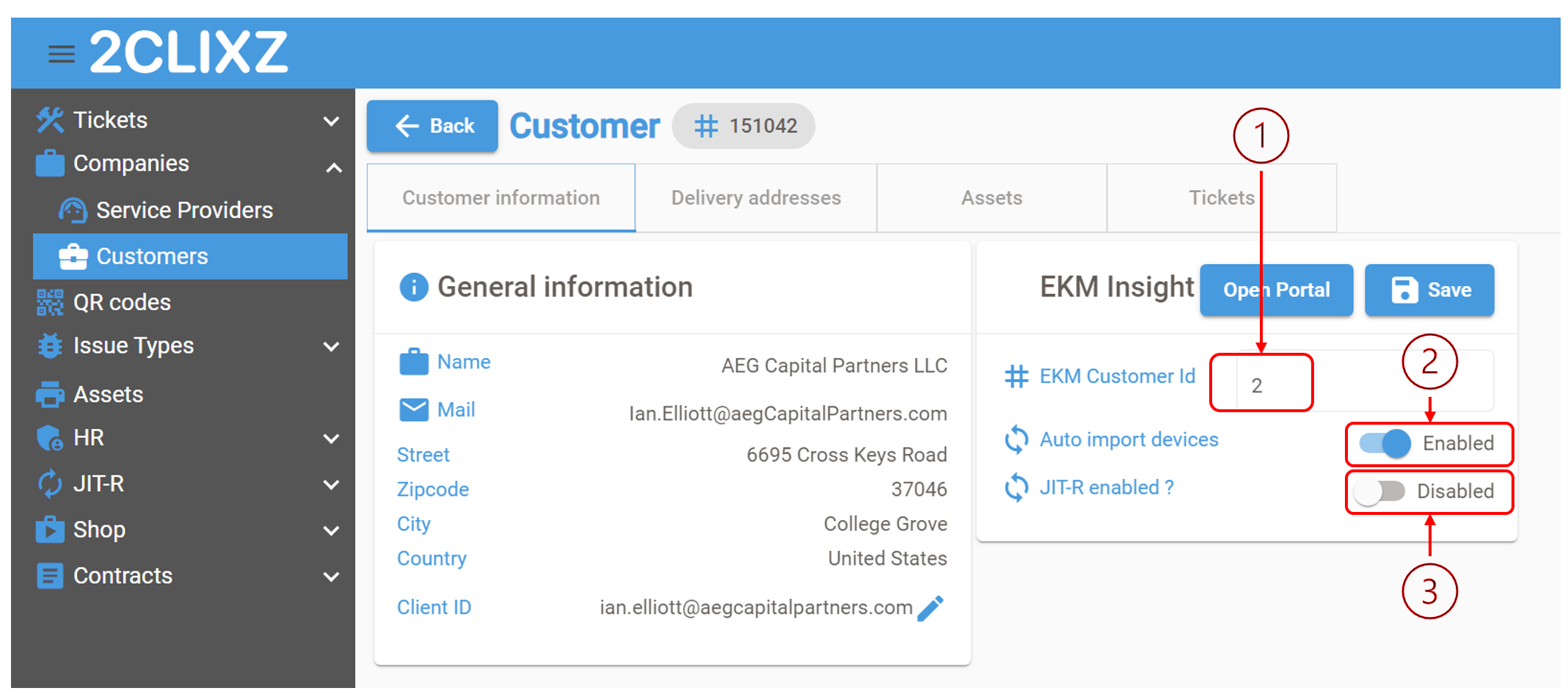 Entering EKM Customer ID in 2CLIXZ