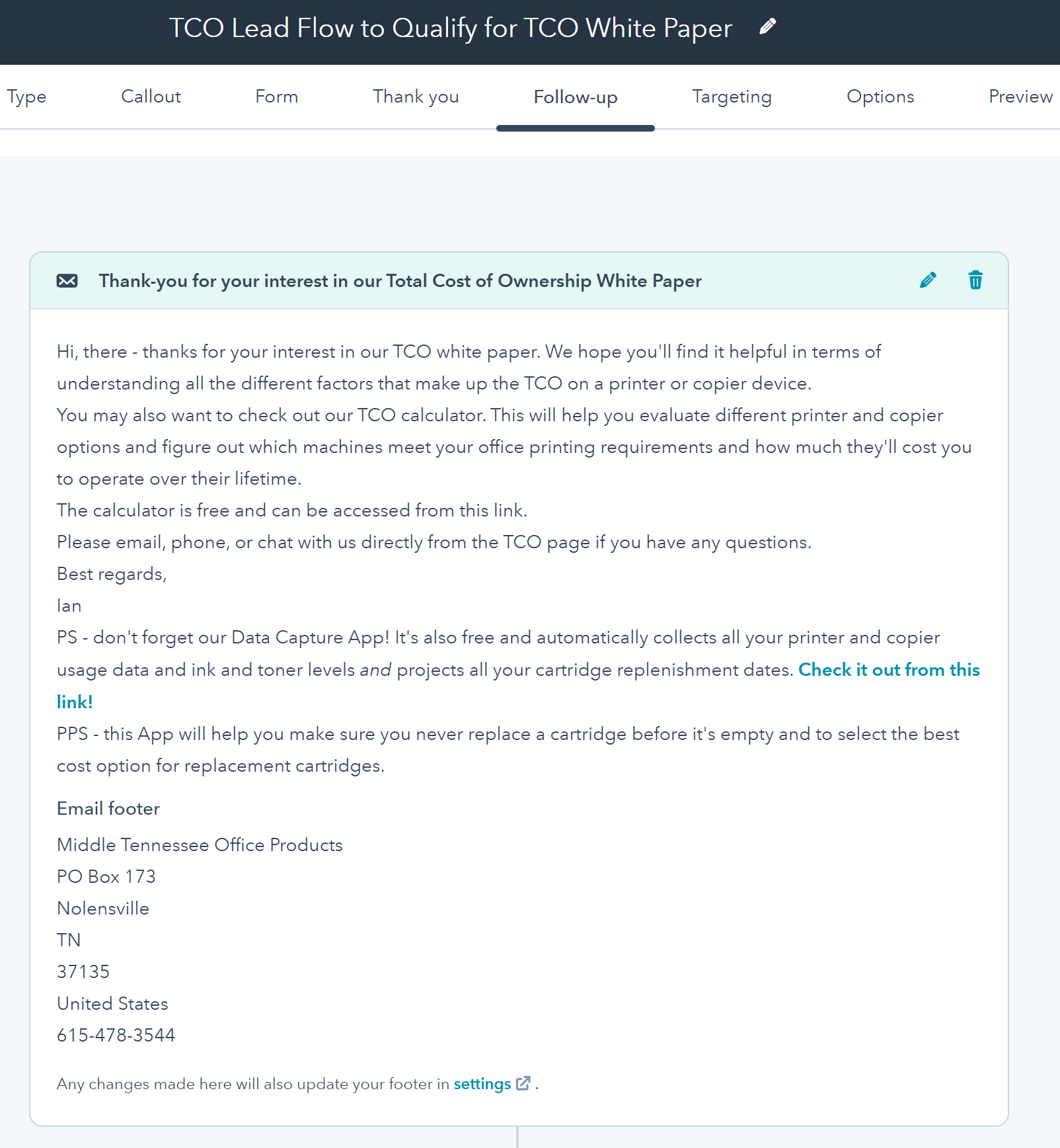 TCO White Paper Follow-up Email